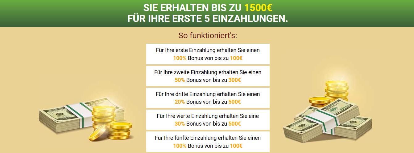 Erhalte Boni fuer deine ersten fuenf Einzahlungen